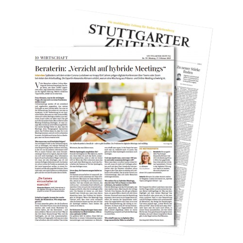 Artikel zu hybrider Zusammenarbeit mit Interview mit Alexandra Altmann von virtuu in der Stuttgarter Zeitung