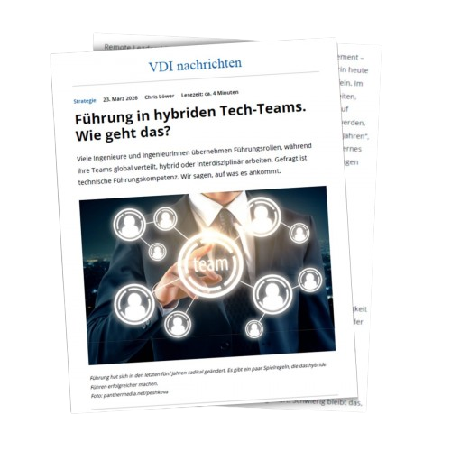 Artikel zu hybriden Teams in den VDI-Nachrichten mit Interview mit Alexandra Altmann von virtuu